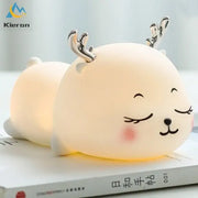 Cute cream colorful deer led lamp made of silicone with silver antlers and blush cheeks for bedroom decorbites colorful deer