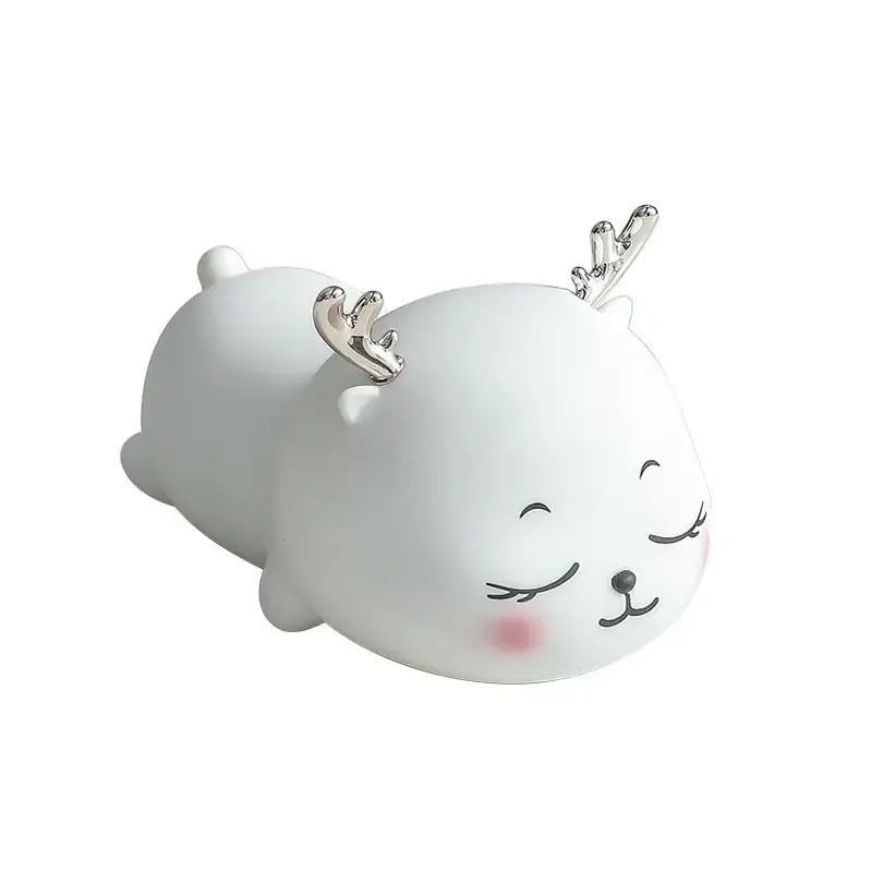 Cute cream ceramic colorful deer led lamp with silver antlers and blush pink nose for bedroom decorbites colorful deer