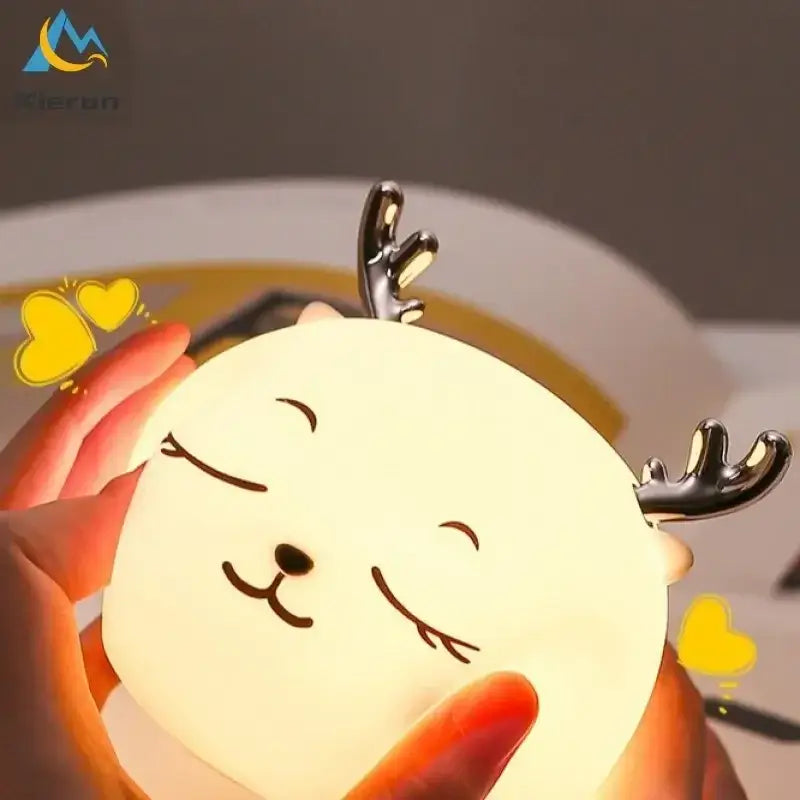 Cute cream colorful deer led lamp shaped like a sleeping white led lamp with metallic antlers for bedroom decorbites colorful deer