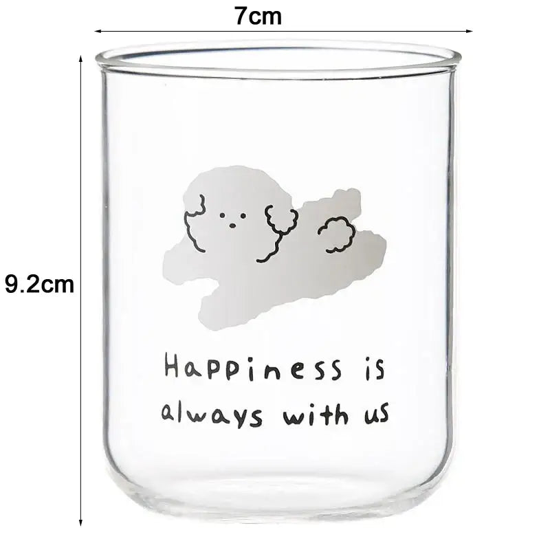 Clear glass cup with cute gray cloud and happiness is always with us text for kitchen as dog glass cup