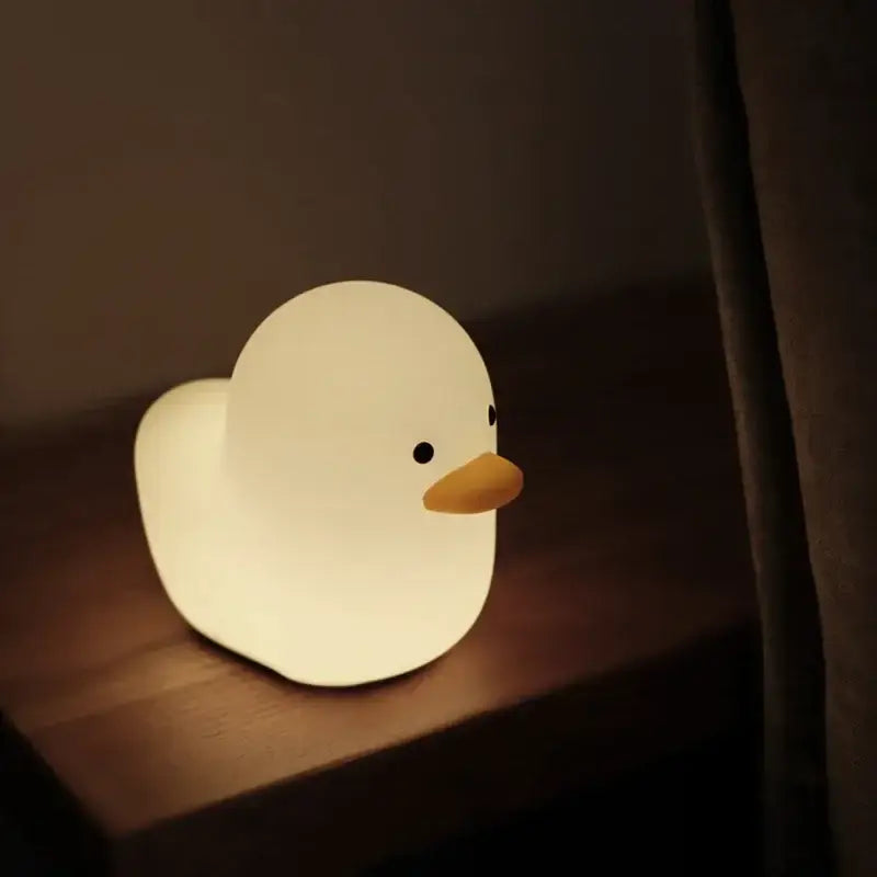 Soft white silicone cute dull duck night light with orange beak and black eyes for yellow bedroom bedside decorbites cute dull