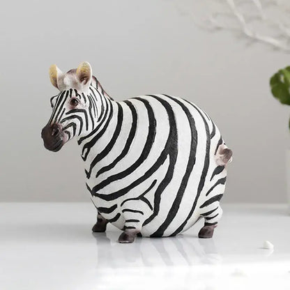 Chubby black-and-white striped cute fat zebra resin figurine for living room decorbites cute fat decor