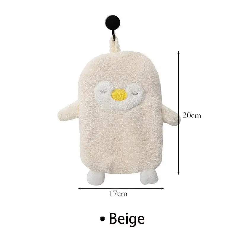 Beige plush penguin-shaped hand towels with embroidered eyes and beak made of soft fabric for decorbites cute goose microfiber decor