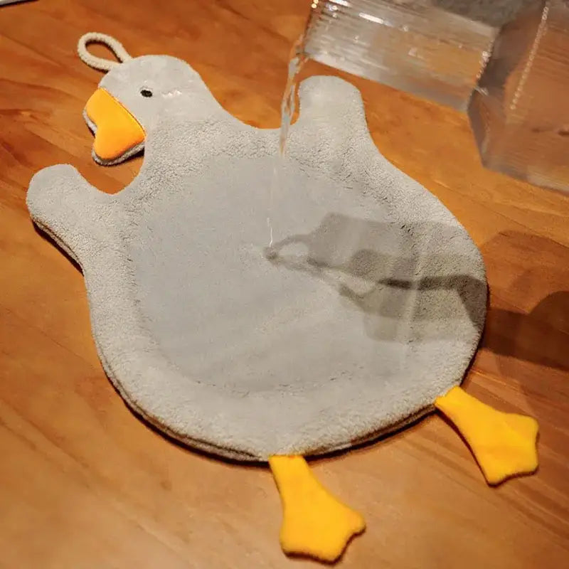 Gray plush duck-shaped pot holder with yellow beak and feet for decorbites cute goose microfiber hand towels bathroom decor