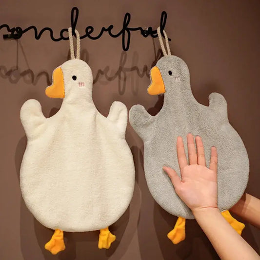 Soft white and gray plush duck-shaped cute goose microfiber hand towels with orange beaks for bathroom decorbites decor
