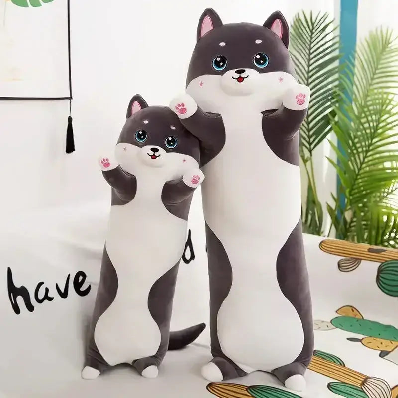 Cute black and white plush shiba inu stuffed animals with blue eyes and pink paw pads for decorbites husky dog body pillow decor
