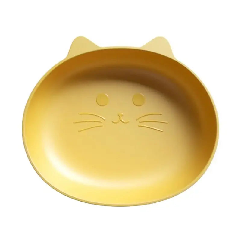 Yellow cat-shaped fruit plate with molded ears and whiskers complementing cute green bear shape fruit plate set of 4