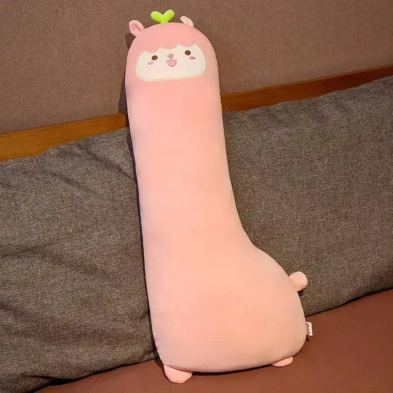 Pink plush alpaca-shaped sleep body pillow with green leafy topknot soft fabric for decorbites cartoon animal decorbites cartoon