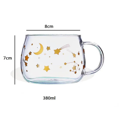 Clear glass mug with golden celestial designs by decorbites cute letter perfect for kitchen fruit and flower drinkware