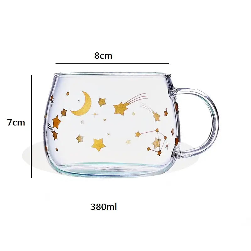 Clear glass mug with golden celestial designs by decorbites cute letter perfect for kitchen fruit and flower drinkware