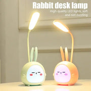 Cute pastel rabbit cartoon led desk lamp with flexible neck and soft led night light for bedroom decorbites cartoon led