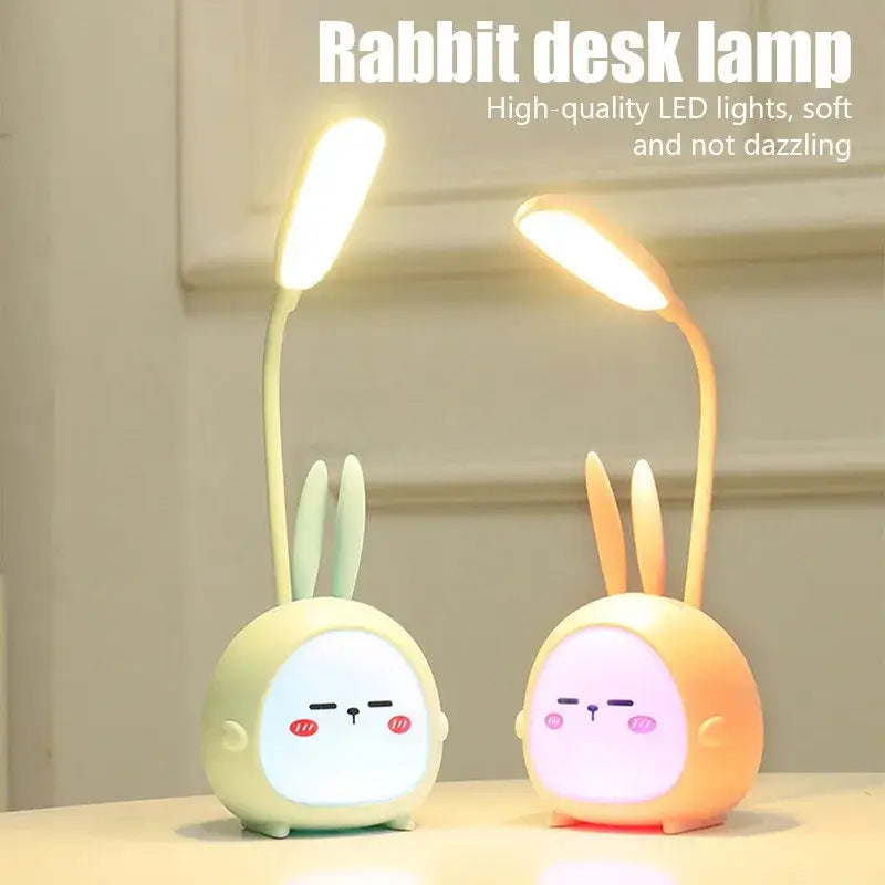 Cute pastel rabbit cartoon led desk lamp with flexible neck and soft led night light for bedroom decorbites cartoon led
