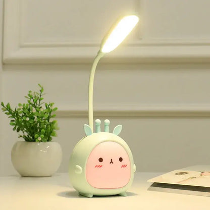 Pastel green and pink rabbit cartoon led desk lamp with flexible neck bright night light by decorbites cartoon led