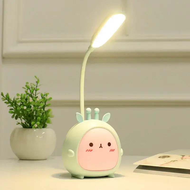 Pastel green and pink rabbit cartoon led desk lamp with flexible neck bright night light by decorbites cartoon led