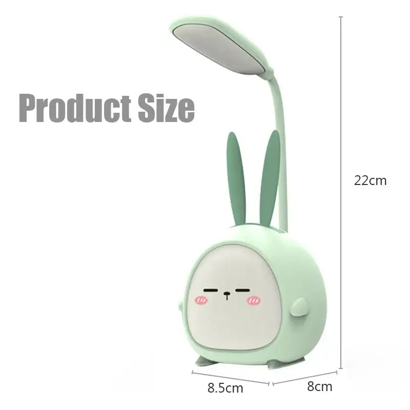 A mint green mint pastel rabbit cartoon led desk lamp night light with a soft rounded body and long ears decorbites cartoon led