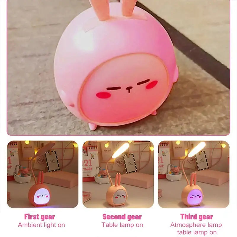Pink bunny-shaped cartoon led desk lamp with soft rounded plastic body and small ears night light decorbites cartoon led
