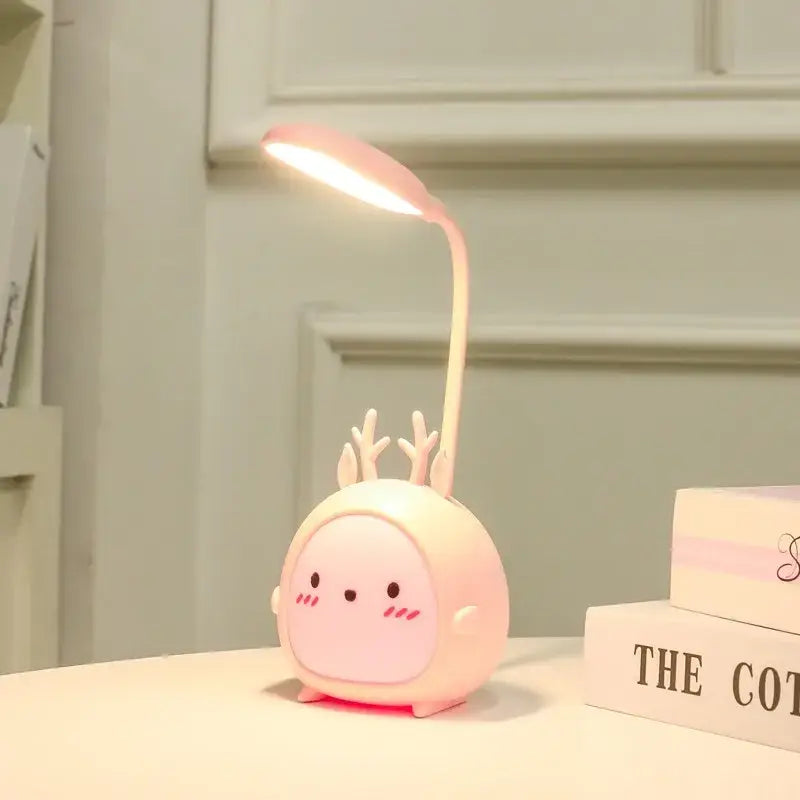 Pink deer-shaped decorbites cartoon led desk lamp with flexible neck and soft body ideal night light decor