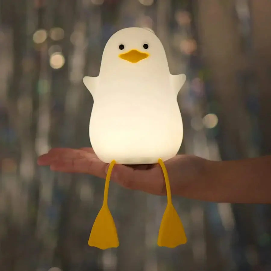 Cute white silicone seagull night light with yellow beak and webbed feet usb rechargeable night lamp decorbites duck cartoon