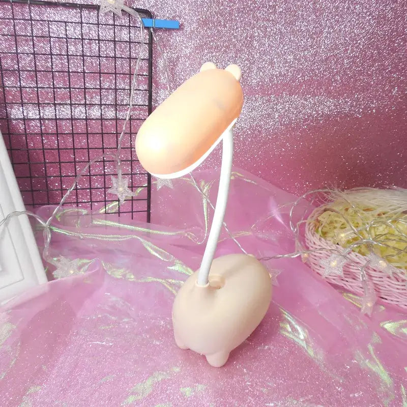 Pastel peach plush pig-shaped elk night lamp with flexible neck for bedroom desk decorbites elk night light