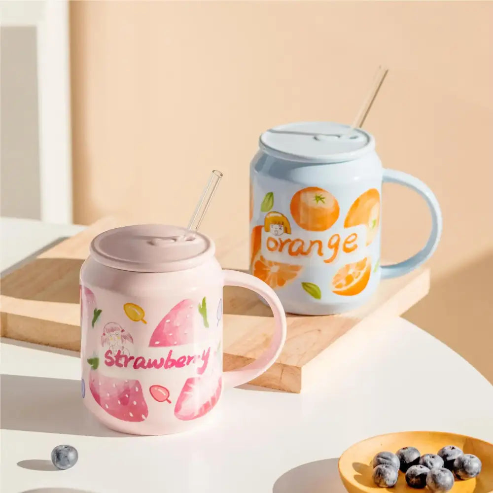 Pink ceramic fruit shape mug with strawberry design and matching lid by decorbites for kitchen use