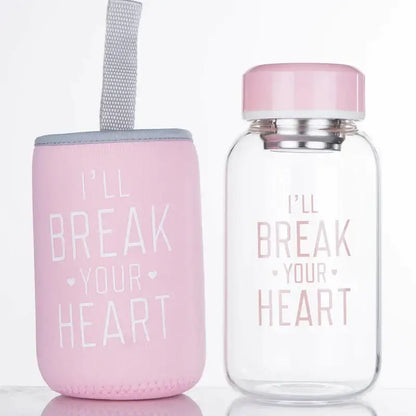Cute polar bear and seal blue glass water bottle set featuring pink silicone and clear decorbites blue glass bottles