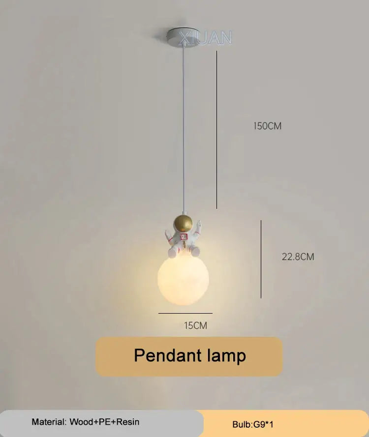 Whimsical astronaut-themed wall light with golden helmet white suit and glowing wooden bulb for decorbites cartoon animal decor