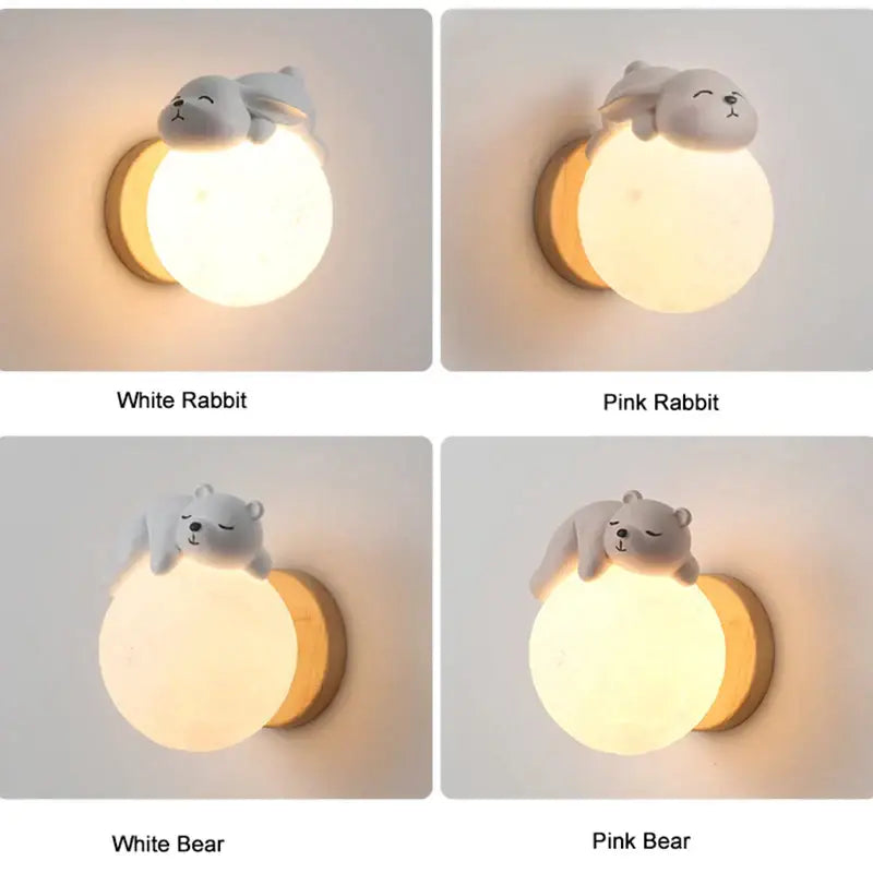 Cute polar bear cartoon animal wall light with soft glowing spherical base and plush figure for bedroom lighting decorbites cartoon animal wall