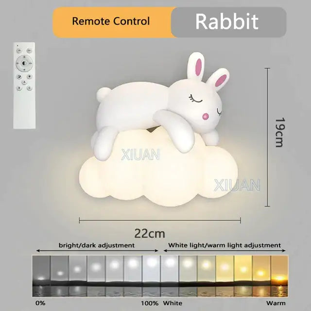 Cute polar bear cloud wall lamp in soft white with LED night light featuring adjustable brightness and color temperature
