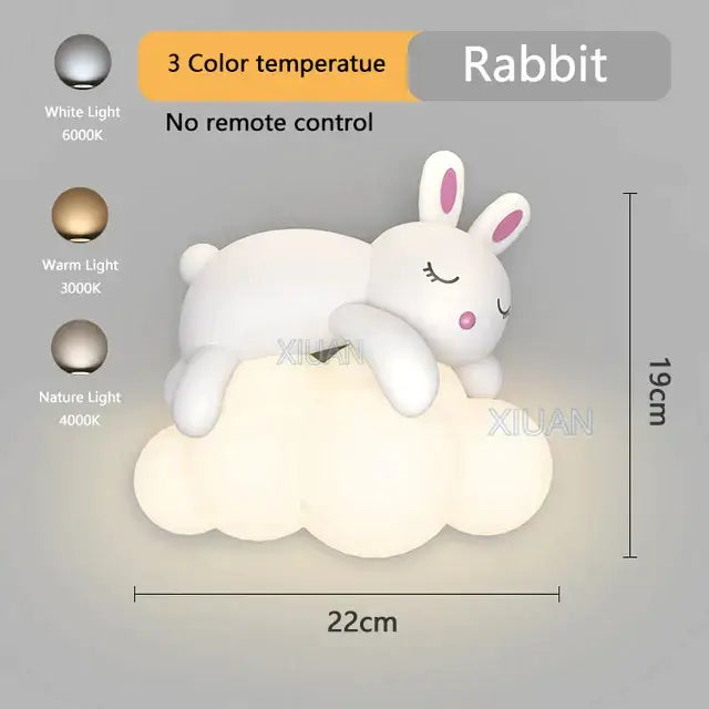 Cute polar bear cloud wall lamp with white rabbit-shaped night light pink ears and nose for kids bedroom decor