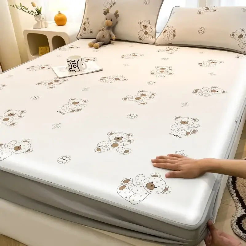 White bed sheet with brown teddy bear pattern and lovely print from cute rabbit floral white mattress set decorbites cooling ice silk