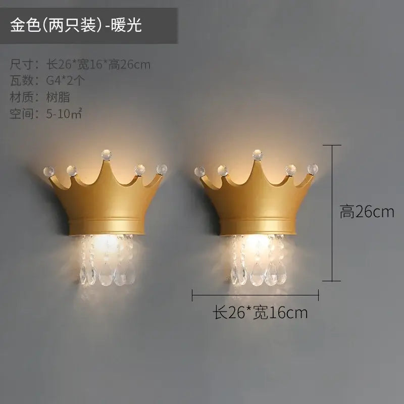 Gold crown-shaped wall sconce with crystal droplets for decorbites cute resin crystal pink crown bedroom light decor