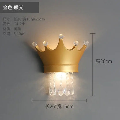 Golden crown-shaped wall sconce with cute resin crystal droplets and decorative spheres for bedroom decorbites cute resin