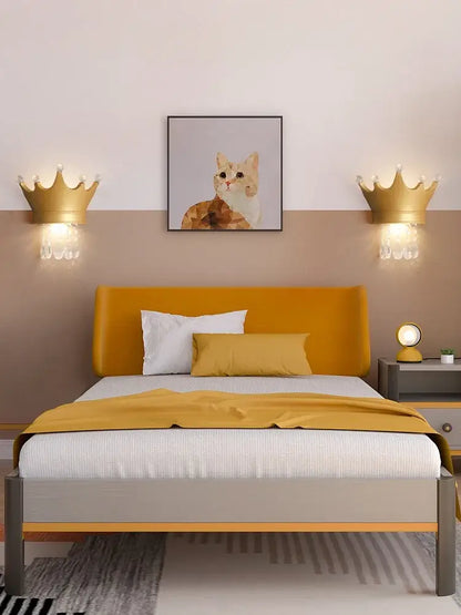 Golden crown-shaped wall sconce with clear crystal droplets decorbites cute resin crystal pink crown wall sconce bedroom light