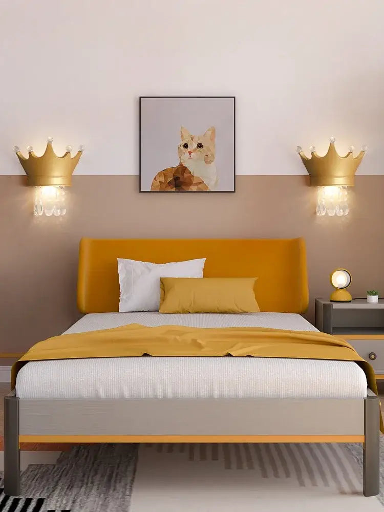 Golden crown-shaped wall sconce with clear crystal droplets decorbites cute resin crystal pink crown wall sconce bedroom light