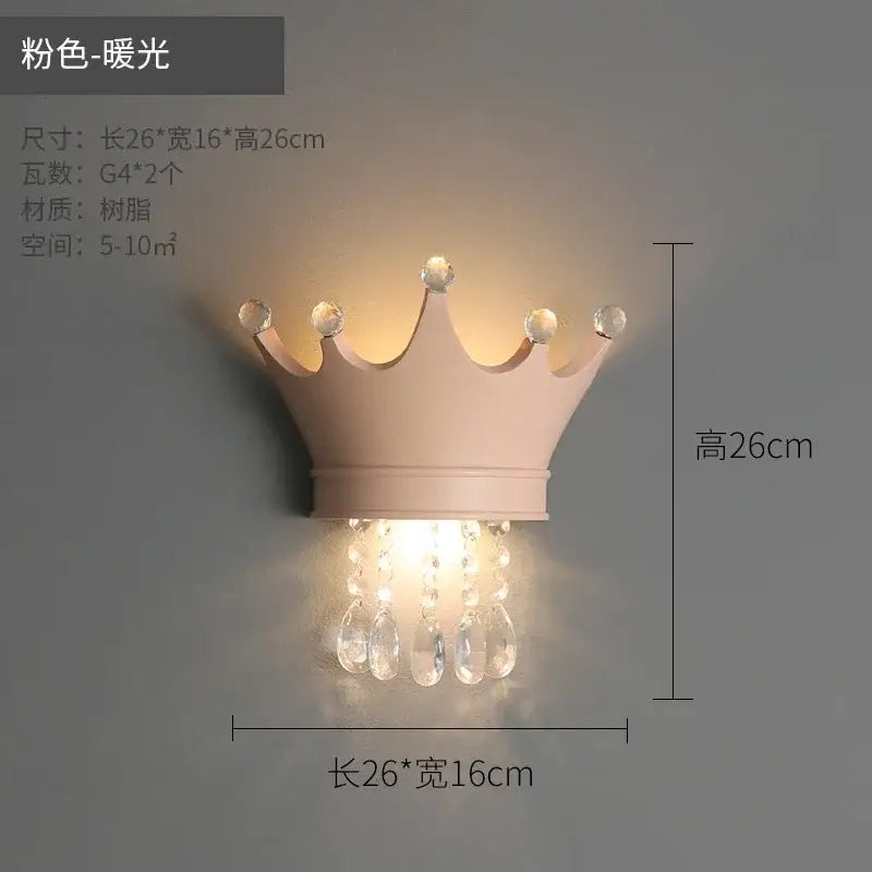 Cute resin crystal pink crown wall sconce with crystal droplets decorative light for bedroom decorbites cute resin collection