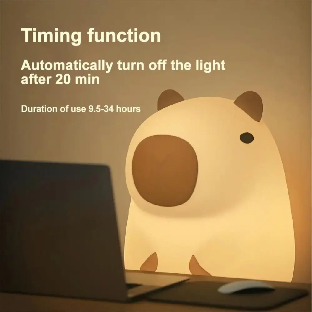 Soft cream-colored decorbites capybara silicone night light with brown ear and nose accents for bedroom decor