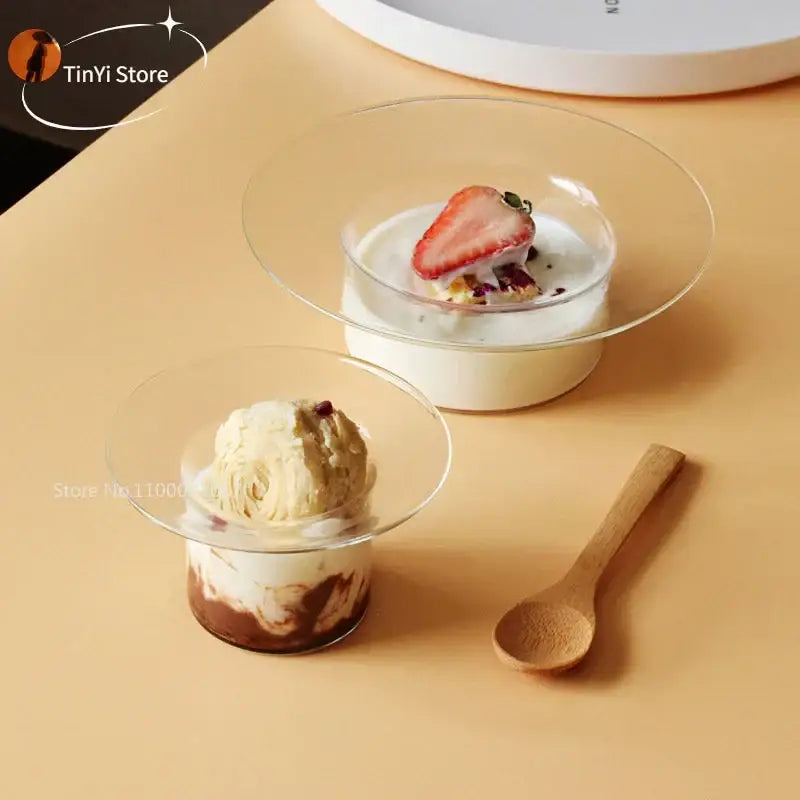 Clear glass bowl with smooth rounded edges and shallow depth from decorbites cute straw hat dessert dish collection