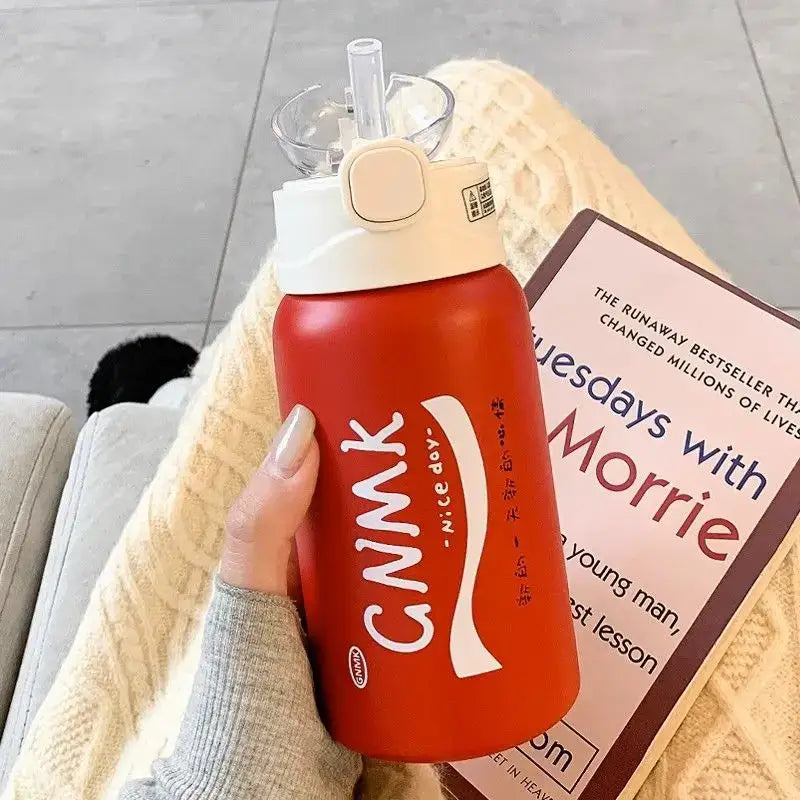 Red gnmk branded thermos cup with white lid and clear straw for kitchen and travel decorbites cute straw thermos