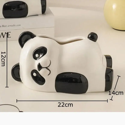 Glossy white and black ceramic panda tissue box with smooth rounded design for decorbites cartoon puppy tissue decor