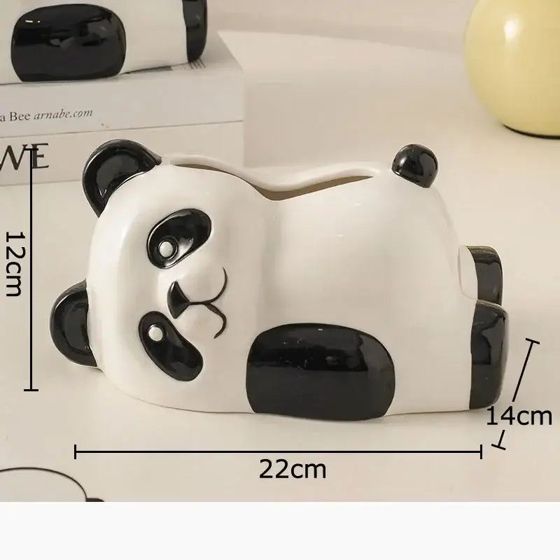 Glossy white and black ceramic panda tissue box with smooth rounded design for decorbites cartoon puppy tissue decor