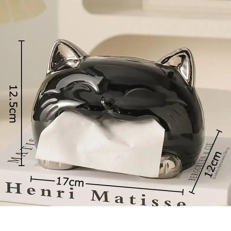 Shiny black ceramic cat tissue box with silver metallic ears and feet for decorbites cartoon puppy tissue bedroom decor