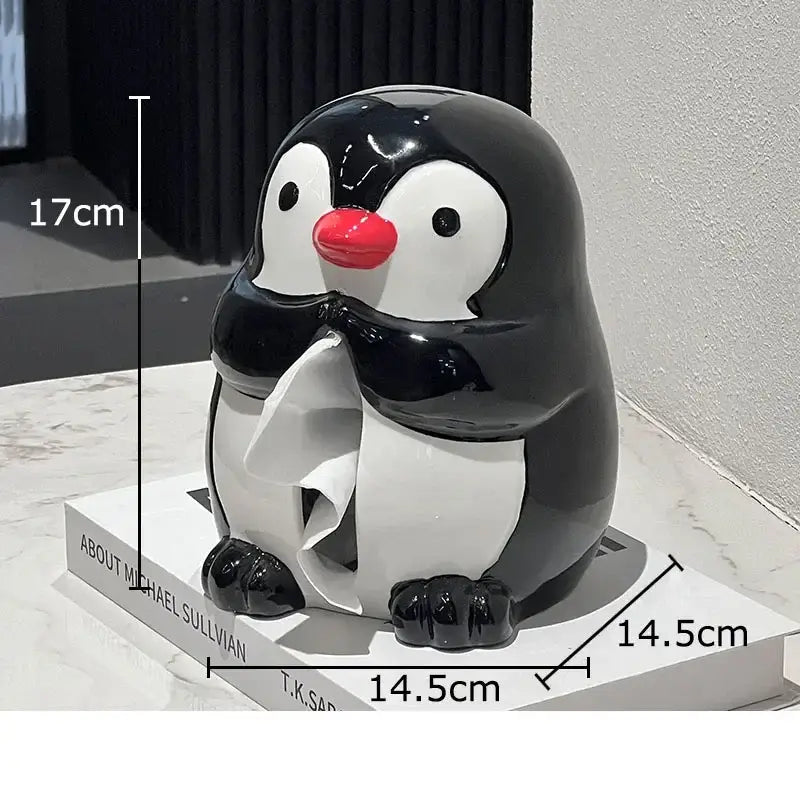 Black and white glossy ceramic penguin tissue box with red beak for decorbites cartoon puppy bedroom decor