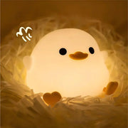 Cute white decorbites duck silicone night light with warm glow and orange beak for bedroom dimming touch lamp decor