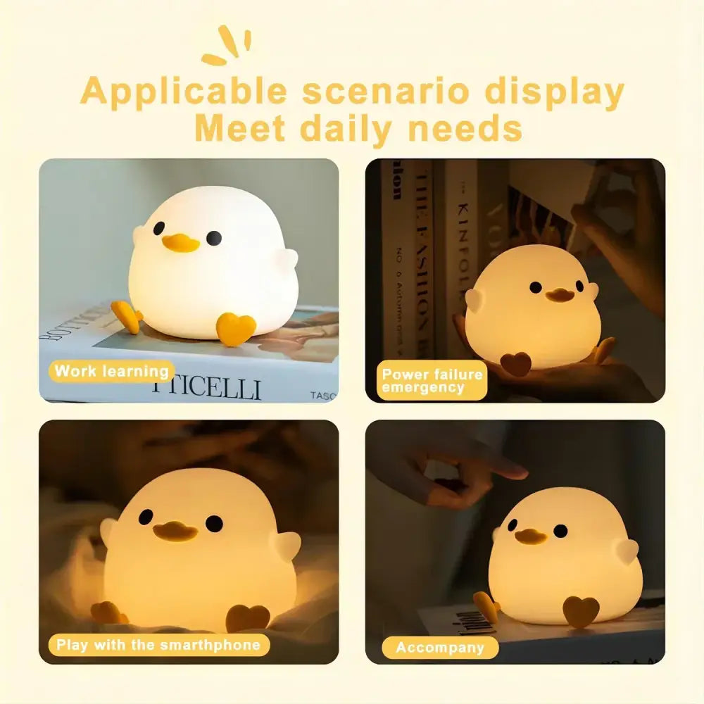 Cute white duck silicone night light with yellow beak and feet designed for cozy bedroom decorbites duck silicone ambiance