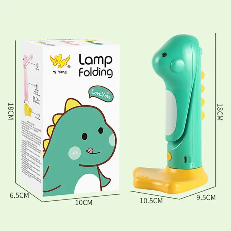 Teal and yellow dinosaur shaped folding led night light with cute cartoon design for bedroom and study use