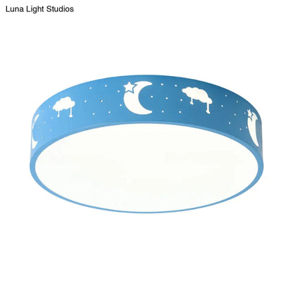 Lámpara de techo LED empotrada DecorBites™ con pantalla de hierro calada para habitación infantil - Diseño de luna-estrella/cubo/elefante en rosa/blanco/azul 
