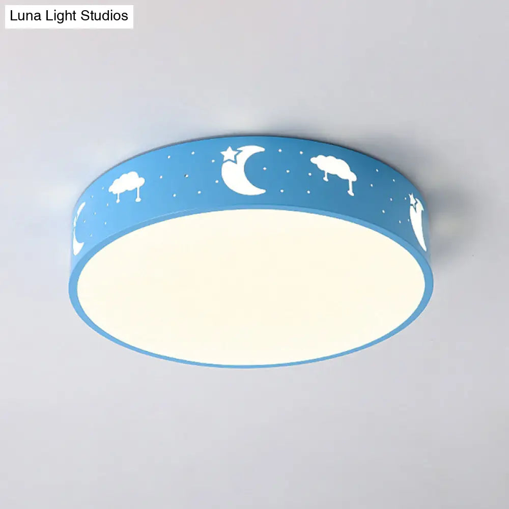 Lámpara de techo LED empotrada DecorBites™ con pantalla de hierro calada para habitación infantil - Diseño de luna-estrella/cubo/elefante en rosa/blanco/azul 