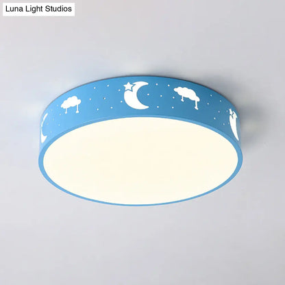 Lámpara de techo LED empotrada DecorBites™ con pantalla de hierro calada para habitación infantil - Diseño de luna-estrella/cubo/elefante en rosa/blanco/azul 