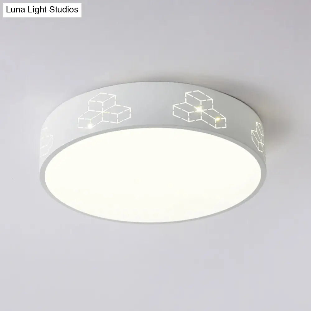 Lámpara de techo LED empotrada DecorBites™ con pantalla de hierro calada para habitación infantil - Diseño de luna-estrella/cubo/elefante en rosa/blanco/azul 