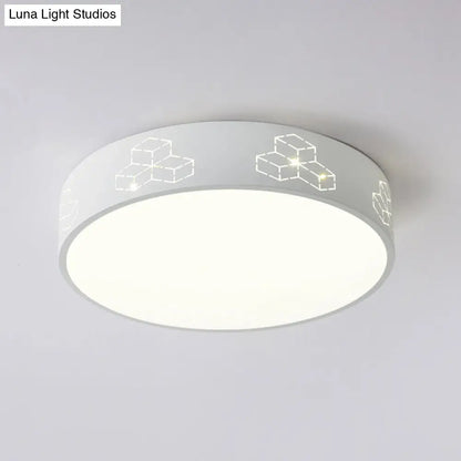 Lámpara de techo LED empotrada DecorBites™ con pantalla de hierro calada para habitación infantil - Diseño de luna-estrella/cubo/elefante en rosa/blanco/azul 